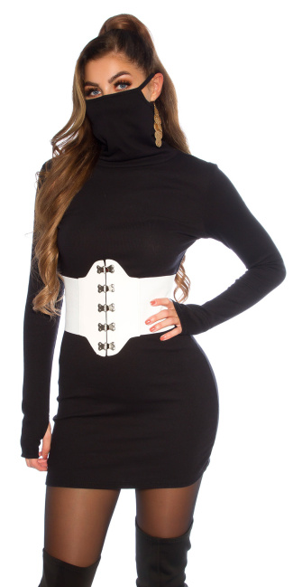 Trendy Fitting Dress with incorporated Face Mask Black
